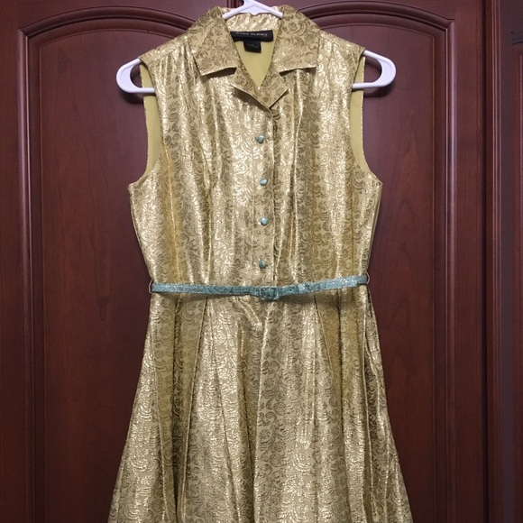 duro olowu gold dress Duro Olowu-Gold Fit And Flake Dress Sz. 10-Lined, Side Zipper NWT